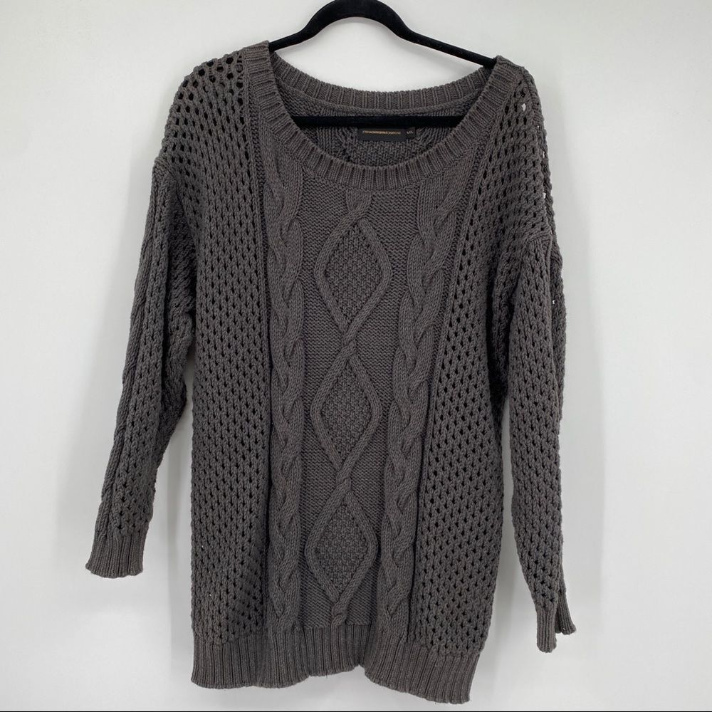 Eternal Sunshine Creations Grey Textured Scoopneck Long Sleeve Open Knit Sweater